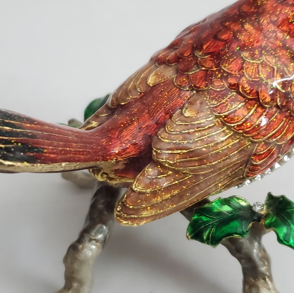 Cardinal Rhinestone and Enamel Hinged Trinket Box - Picture 3 of 10